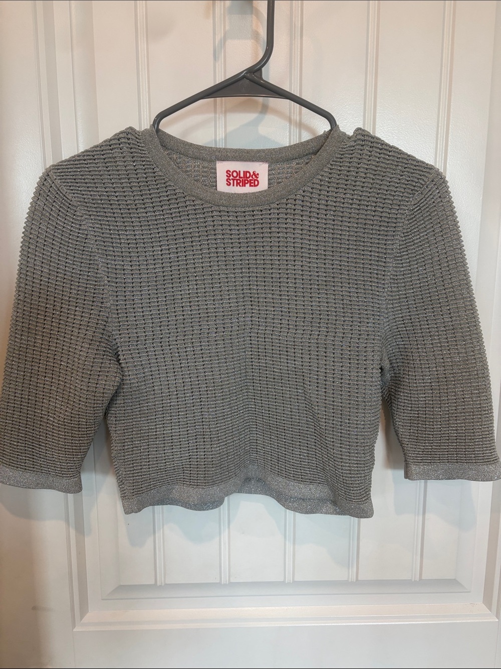 SOLID & STRIPED Gray Waffle-Knit Cropped Sweater